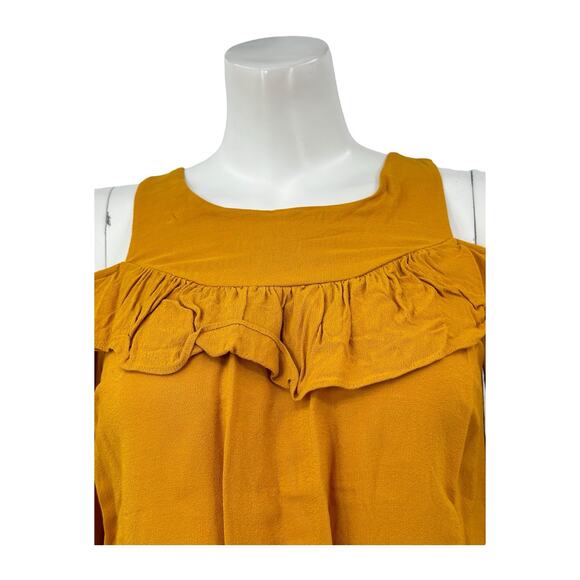Maeve Anthropologie Top Women 2 Brearly Cold Shoulder Marigold 3/4 Sleeve Ruffle - Picture 2 of 9